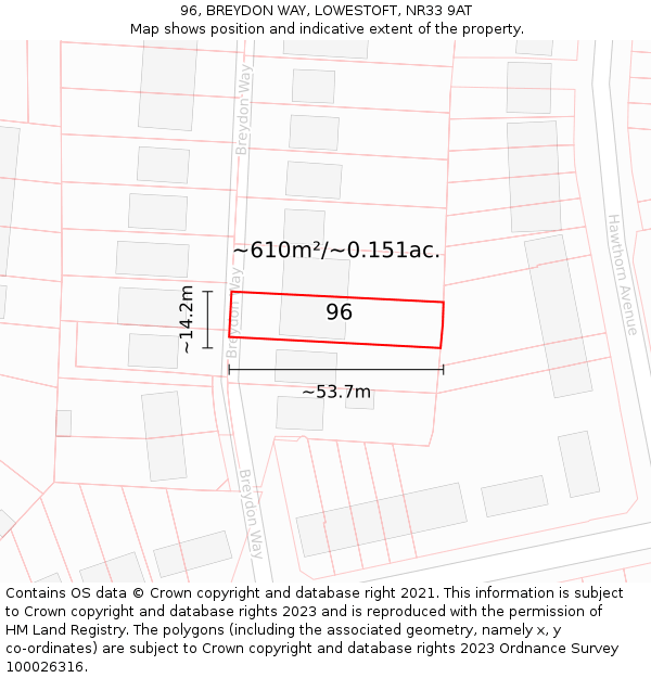 96, BREYDON WAY, LOWESTOFT, NR33 9AT: Plot and title map