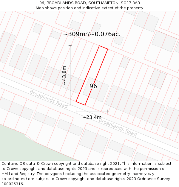 96, BROADLANDS ROAD, SOUTHAMPTON, SO17 3AR: Plot and title map