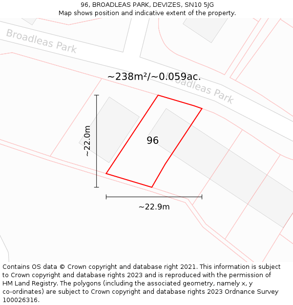 96, BROADLEAS PARK, DEVIZES, SN10 5JG: Plot and title map
