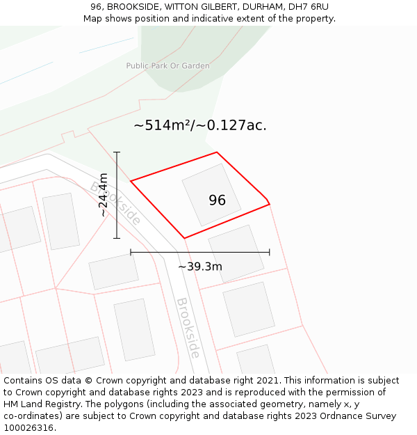 96, BROOKSIDE, WITTON GILBERT, DURHAM, DH7 6RU: Plot and title map