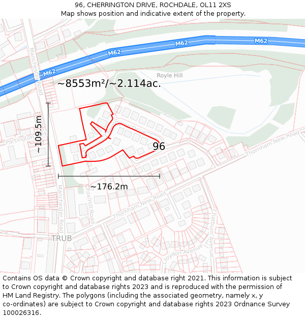 96, CHERRINGTON DRIVE, ROCHDALE, OL11 2XS: Plot and title map
