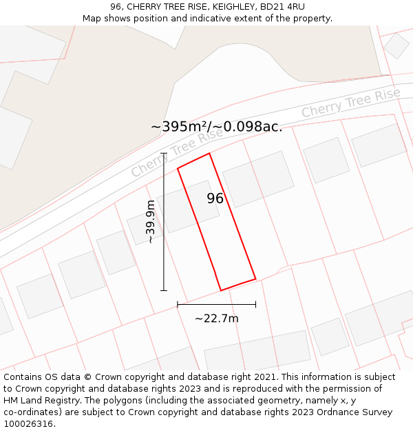 96, CHERRY TREE RISE, KEIGHLEY, BD21 4RU: Plot and title map