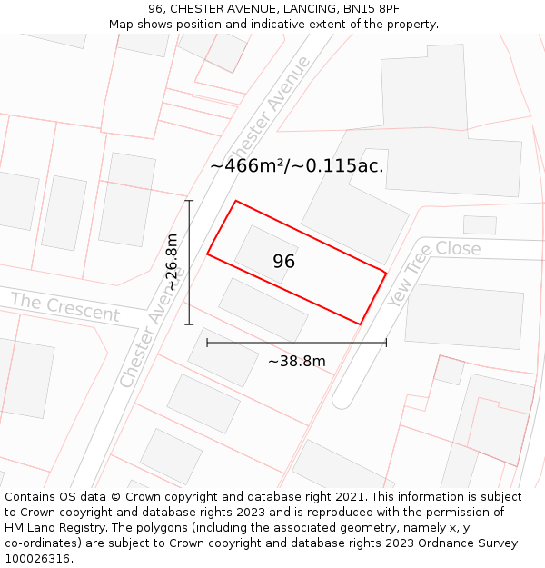96, CHESTER AVENUE, LANCING, BN15 8PF: Plot and title map