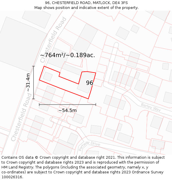 96, CHESTERFIELD ROAD, MATLOCK, DE4 3FS: Plot and title map