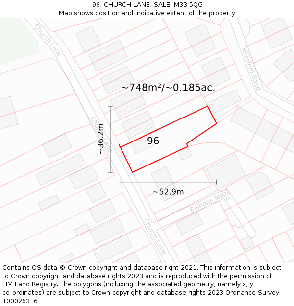 96, CHURCH LANE, SALE, M33 5QG: Plot and title map
