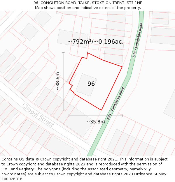 96, CONGLETON ROAD, TALKE, STOKE-ON-TRENT, ST7 1NE: Plot and title map
