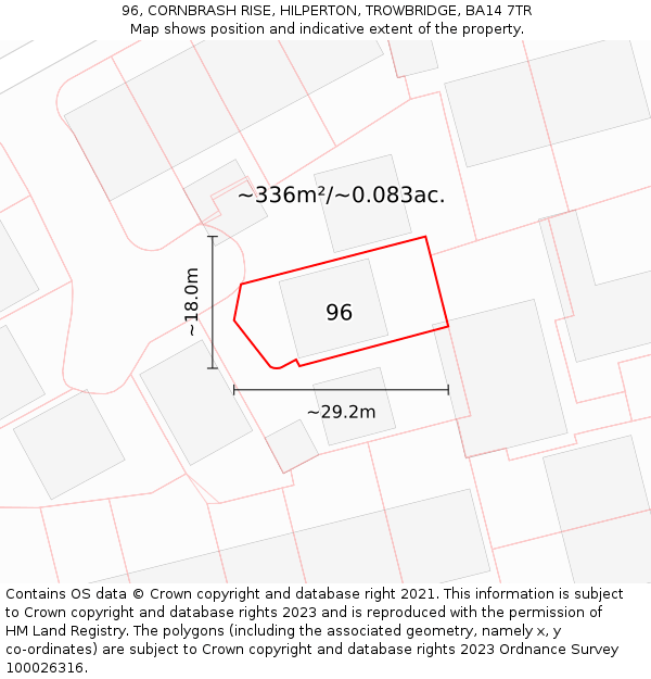 96, CORNBRASH RISE, HILPERTON, TROWBRIDGE, BA14 7TR: Plot and title map