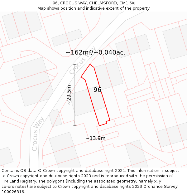 96, CROCUS WAY, CHELMSFORD, CM1 6XJ: Plot and title map