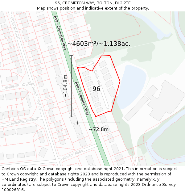 96, CROMPTON WAY, BOLTON, BL2 2TE: Plot and title map
