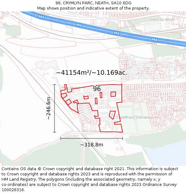 96, CRYMLYN PARC, NEATH, SA10 6DG: Plot and title map