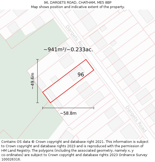 96, DARGETS ROAD, CHATHAM, ME5 8BP: Plot and title map