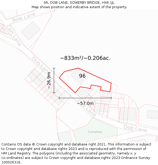 96, DOB LANE, SOWERBY BRIDGE, HX6 1JL: Plot and title map