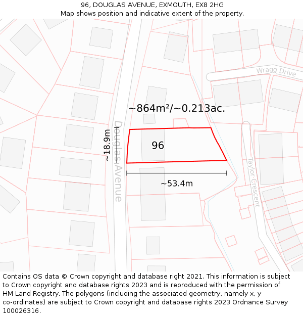 96, DOUGLAS AVENUE, EXMOUTH, EX8 2HG: Plot and title map