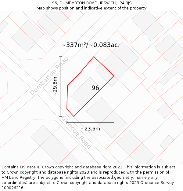 96, DUMBARTON ROAD, IPSWICH, IP4 3JS: Plot and title map