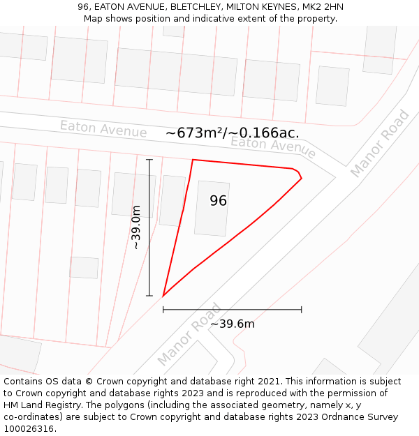 96, EATON AVENUE, BLETCHLEY, MILTON KEYNES, MK2 2HN: Plot and title map