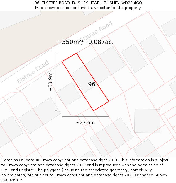 96, ELSTREE ROAD, BUSHEY HEATH, BUSHEY, WD23 4GQ: Plot and title map
