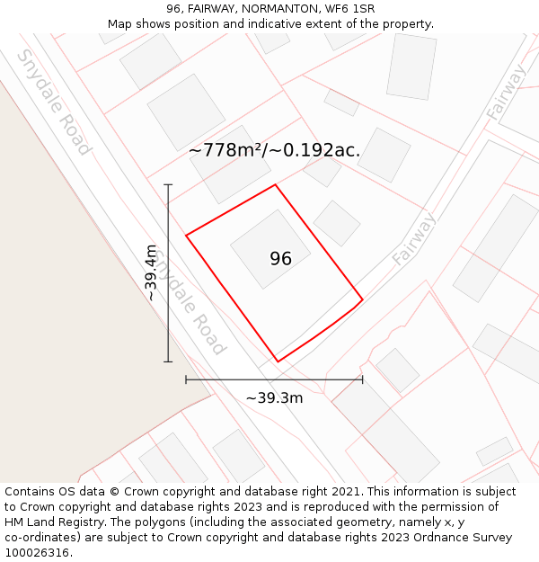 96, FAIRWAY, NORMANTON, WF6 1SR: Plot and title map