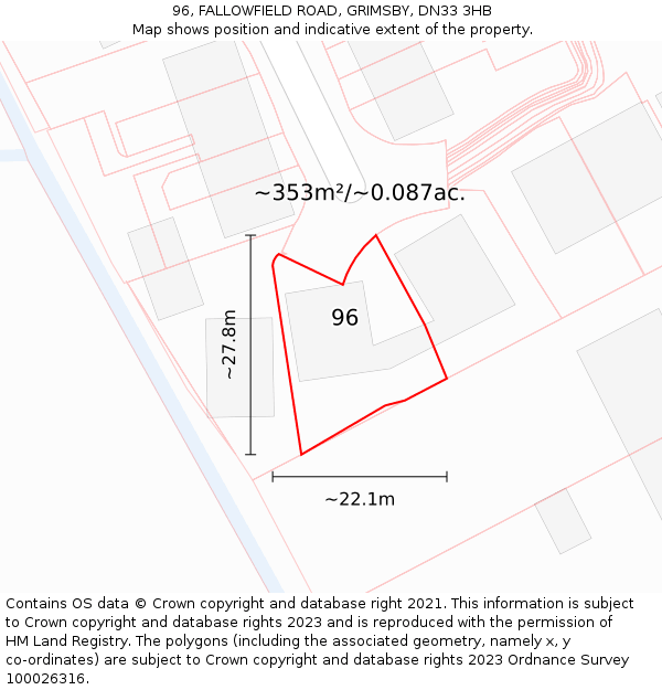 96, FALLOWFIELD ROAD, GRIMSBY, DN33 3HB: Plot and title map