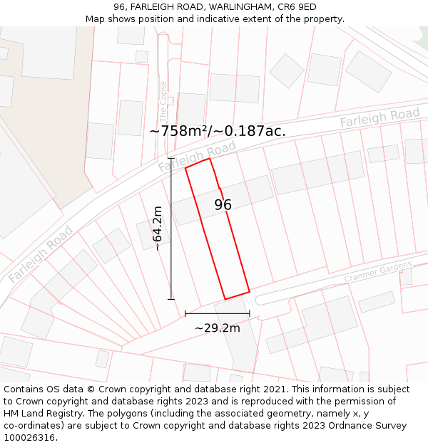 96, FARLEIGH ROAD, WARLINGHAM, CR6 9ED: Plot and title map