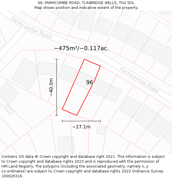 96, FARMCOMBE ROAD, TUNBRIDGE WELLS, TN2 5DL: Plot and title map