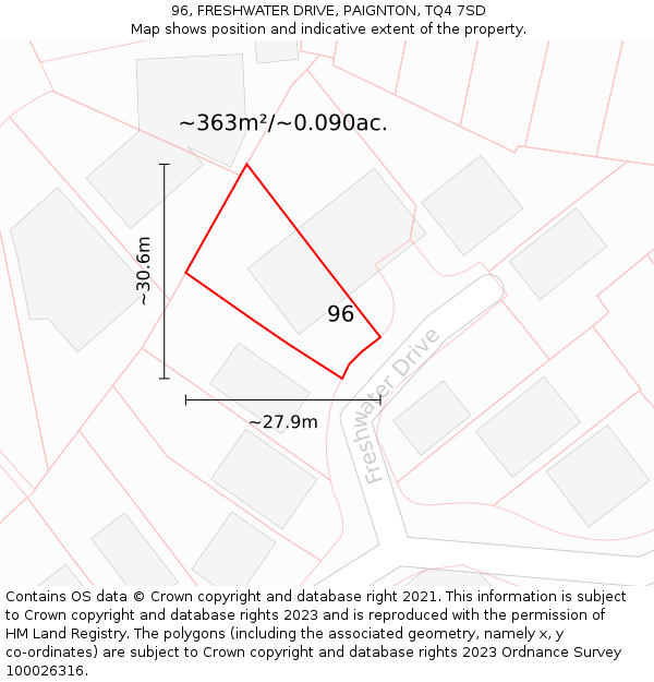 96, FRESHWATER DRIVE, PAIGNTON, TQ4 7SD: Plot and title map