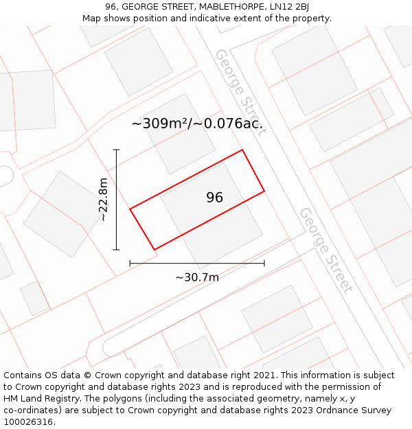 96, GEORGE STREET, MABLETHORPE, LN12 2BJ: Plot and title map