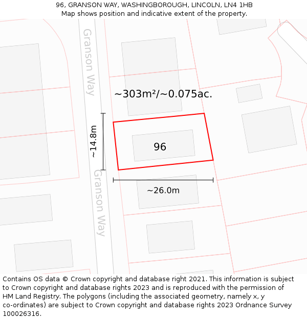 96, GRANSON WAY, WASHINGBOROUGH, LINCOLN, LN4 1HB: Plot and title map