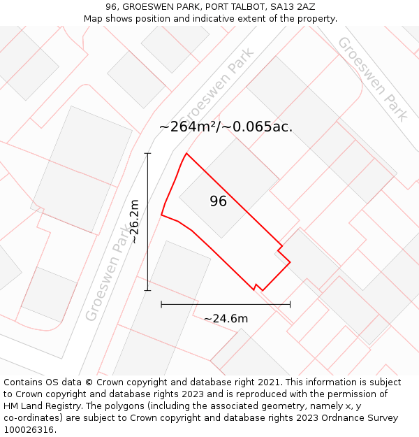 96, GROESWEN PARK, PORT TALBOT, SA13 2AZ: Plot and title map