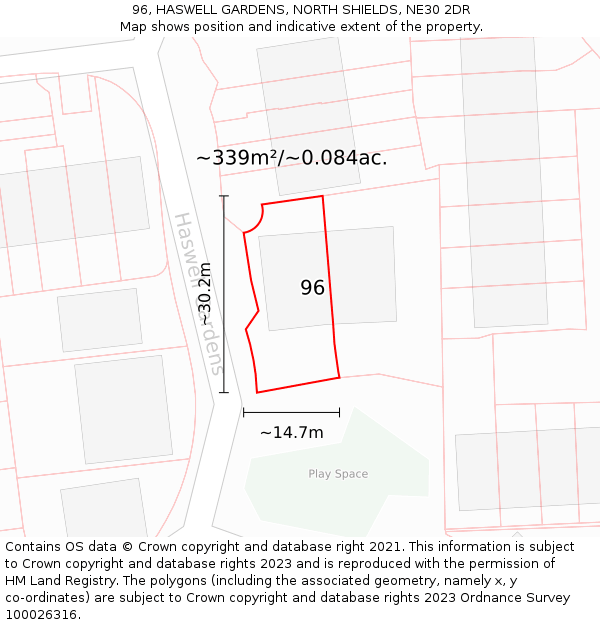 96, HASWELL GARDENS, NORTH SHIELDS, NE30 2DR: Plot and title map