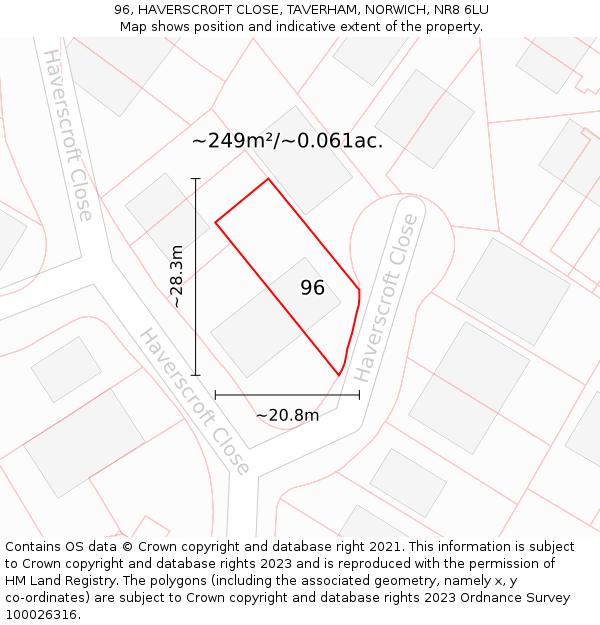 96, HAVERSCROFT CLOSE, TAVERHAM, NORWICH, NR8 6LU: Plot and title map