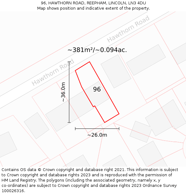 96, HAWTHORN ROAD, REEPHAM, LINCOLN, LN3 4DU: Plot and title map