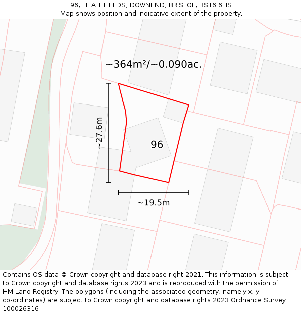 96, HEATHFIELDS, DOWNEND, BRISTOL, BS16 6HS: Plot and title map