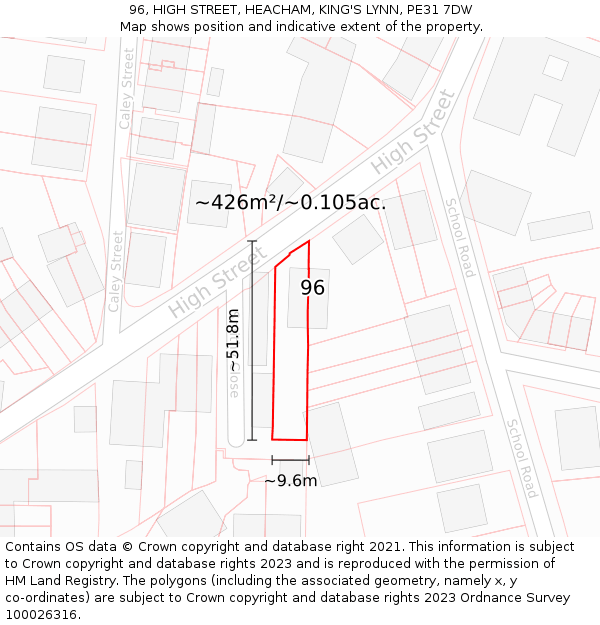 96, HIGH STREET, HEACHAM, KING'S LYNN, PE31 7DW: Plot and title map