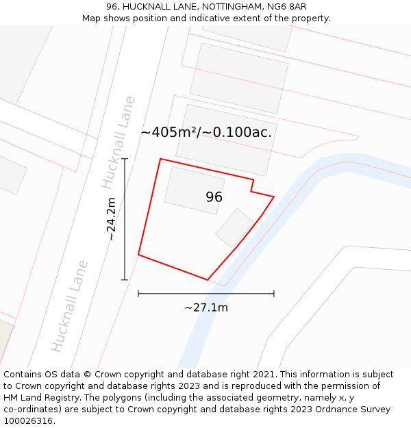 96, HUCKNALL LANE, NOTTINGHAM, NG6 8AR: Plot and title map