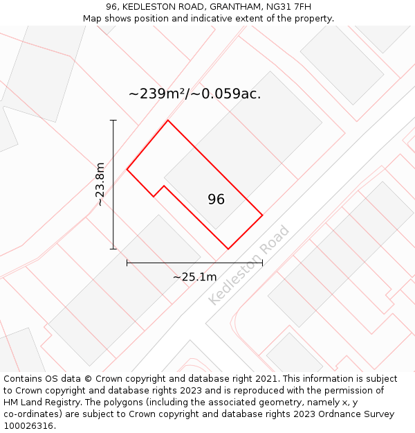 96, KEDLESTON ROAD, GRANTHAM, NG31 7FH: Plot and title map