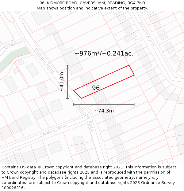 96, KIDMORE ROAD, CAVERSHAM, READING, RG4 7NB: Plot and title map