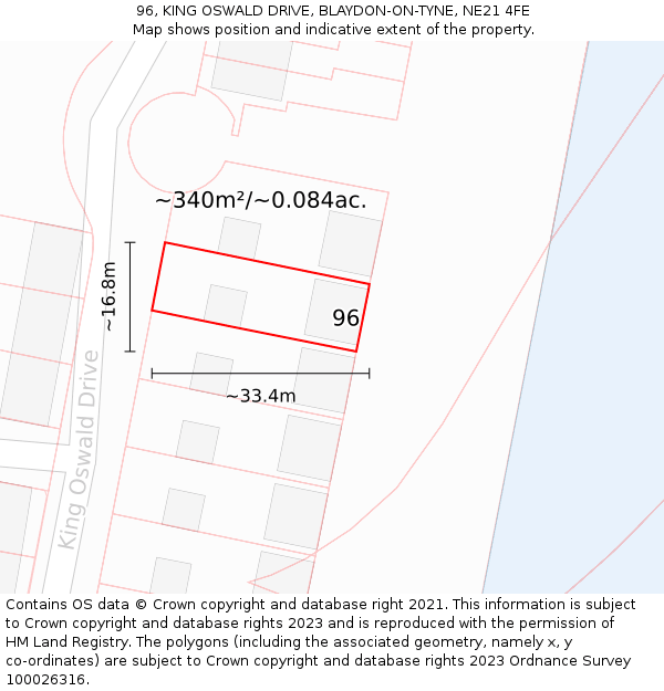96, KING OSWALD DRIVE, BLAYDON-ON-TYNE, NE21 4FE: Plot and title map