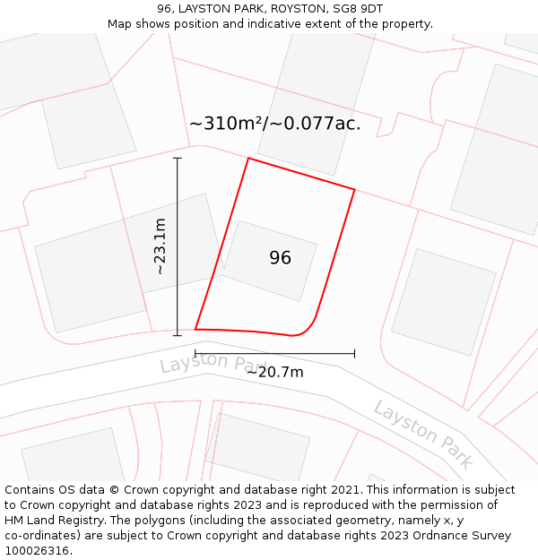 96, LAYSTON PARK, ROYSTON, SG8 9DT: Plot and title map