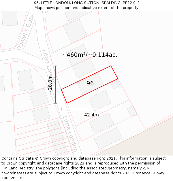 96, LITTLE LONDON, LONG SUTTON, SPALDING, PE12 9LF: Plot and title map