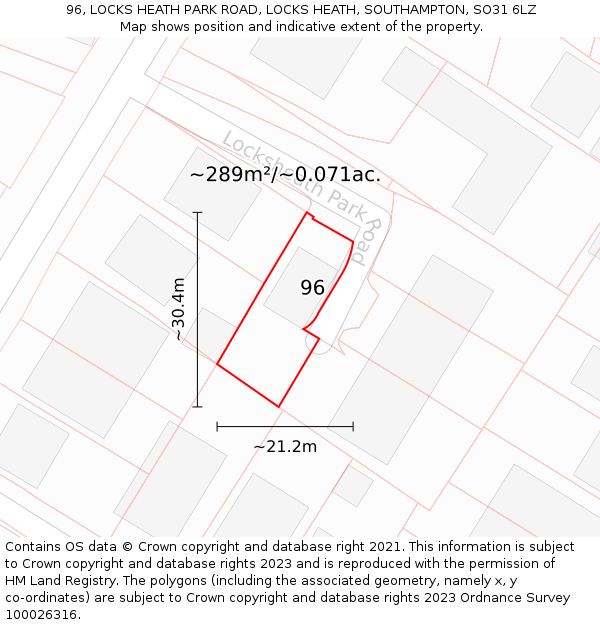 96, LOCKS HEATH PARK ROAD, LOCKS HEATH, SOUTHAMPTON, SO31 6LZ: Plot and title map