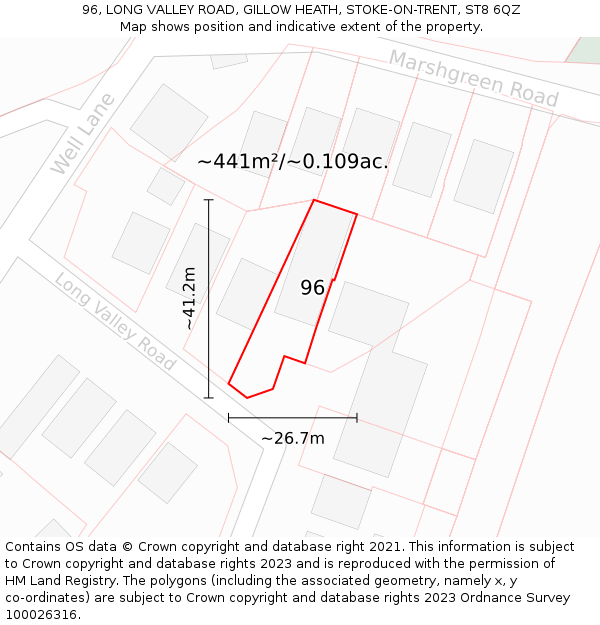 96, LONG VALLEY ROAD, GILLOW HEATH, STOKE-ON-TRENT, ST8 6QZ: Plot and title map