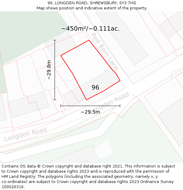 96, LONGDEN ROAD, SHREWSBURY, SY3 7HS: Plot and title map