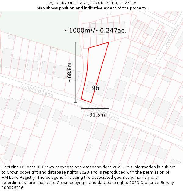 96, LONGFORD LANE, GLOUCESTER, GL2 9HA: Plot and title map