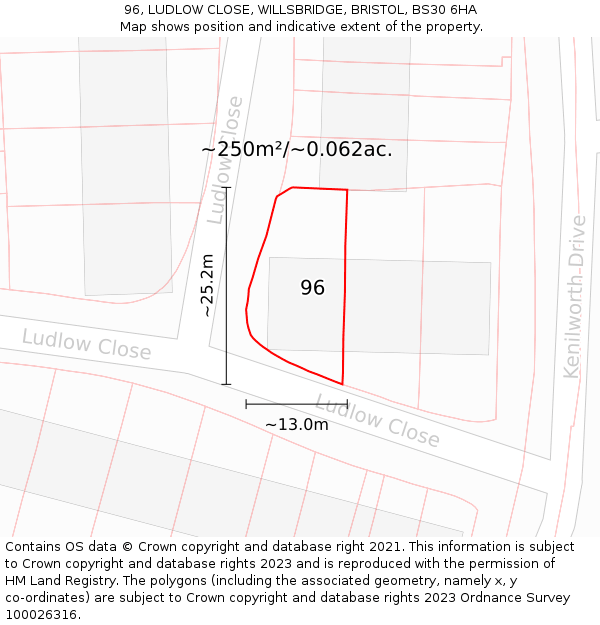 96, LUDLOW CLOSE, WILLSBRIDGE, BRISTOL, BS30 6HA: Plot and title map