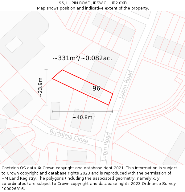 96, LUPIN ROAD, IPSWICH, IP2 0XB: Plot and title map