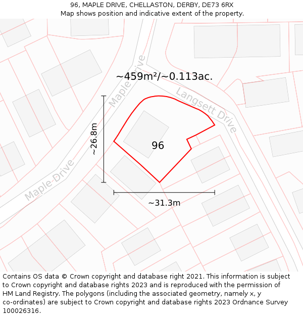 96, MAPLE DRIVE, CHELLASTON, DERBY, DE73 6RX: Plot and title map