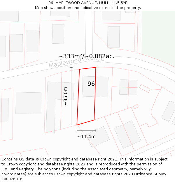 96, MAPLEWOOD AVENUE, HULL, HU5 5YF: Plot and title map