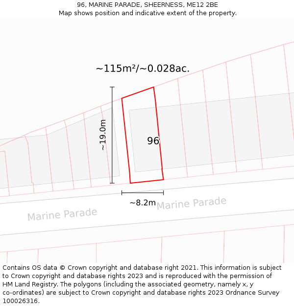 96, MARINE PARADE, SHEERNESS, ME12 2BE: Plot and title map