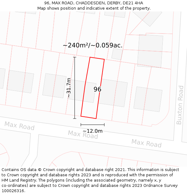 96, MAX ROAD, CHADDESDEN, DERBY, DE21 4HA: Plot and title map