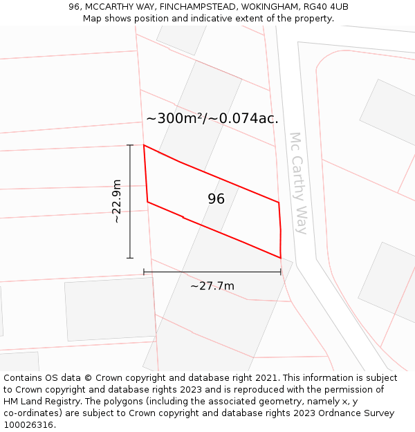 96, MCCARTHY WAY, FINCHAMPSTEAD, WOKINGHAM, RG40 4UB: Plot and title map